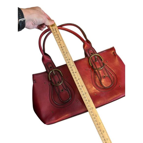 Aldo Red Leather Handbag With Buckle Detailing & Zip Closure - Picture 9 of 14